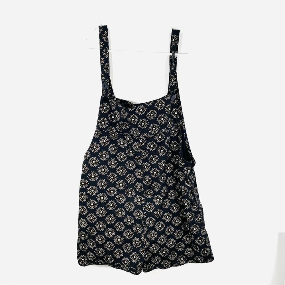 Earthbound Black Silver Gold Metallic Daisy Floral Short Overalls Small